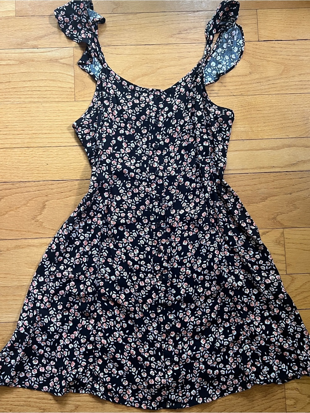 Black Floral Mini Dress with Pink & White Roses